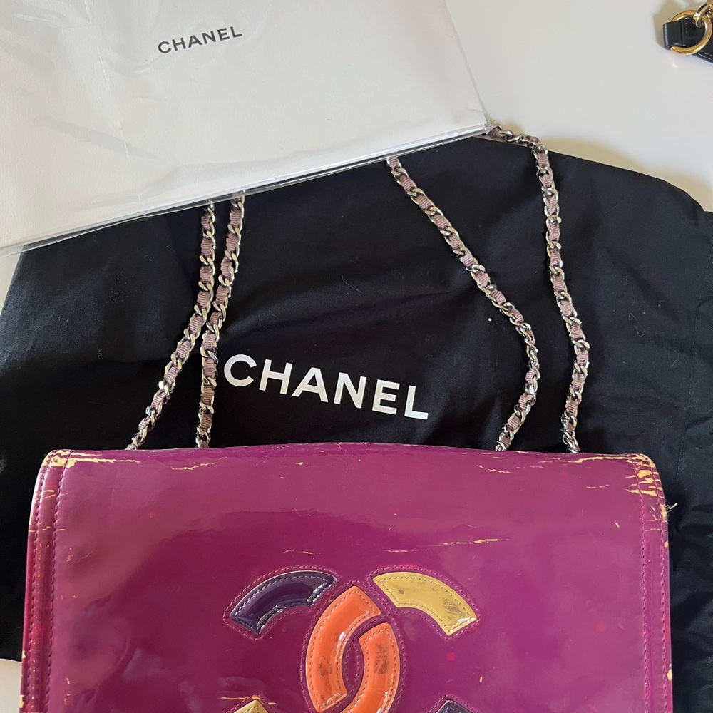 Chanel Purple Shoulder Bag Patent Leather